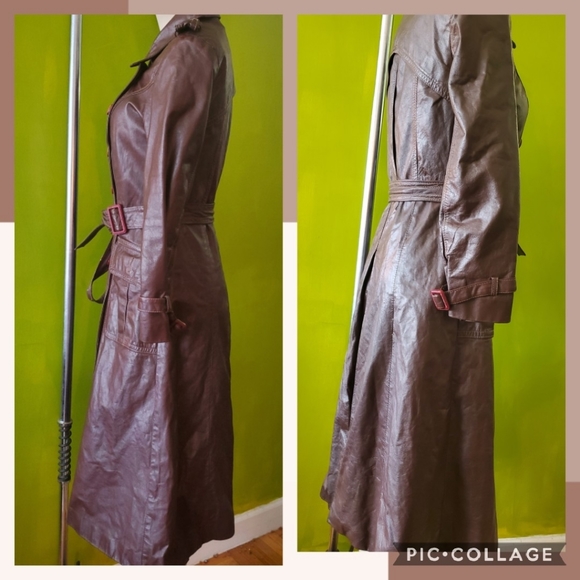 70s Double Breasted Belted Leather Trench - Picture 3 of 10